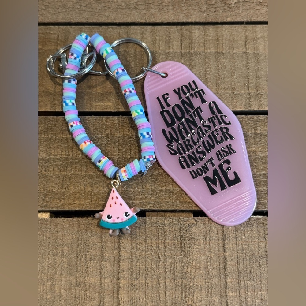 Pink and Multicolor Keychain with Watermelon Charm
